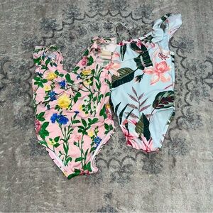 Janie and Jack Floral Kids Swim One Piece - Pink and Blue